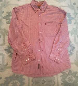 Timberland Men's S Long Sleeve Button Down Gingham Shirt Red and White